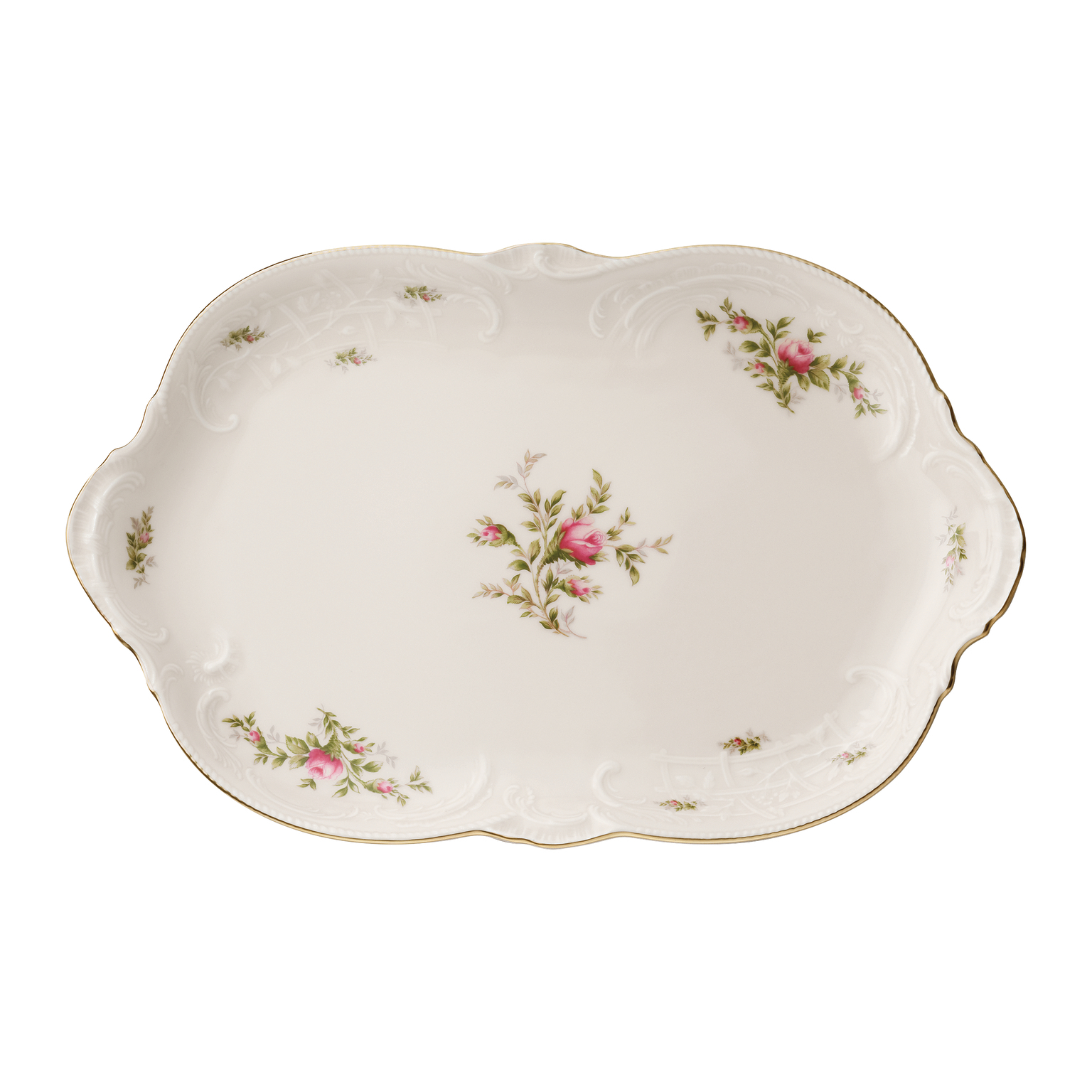 Rosenthal Sanssouci Elfenbein Moosrose neu Poliergold Ramona Platte 33 cm