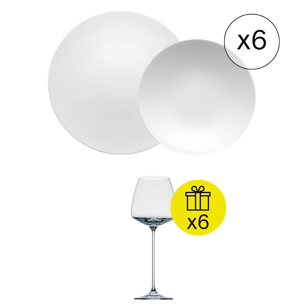 Rosenthal TAC Weiß IkonischesTafelservice für 6, 12-tlg. Geschirr-Set mit Geschenk