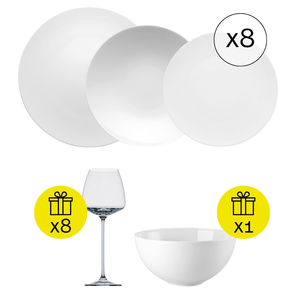 Rosenthal TAC Weiß Ikonisches Tafelservice für 8, 24-tlg. Geschirr-Set mit Geschenk