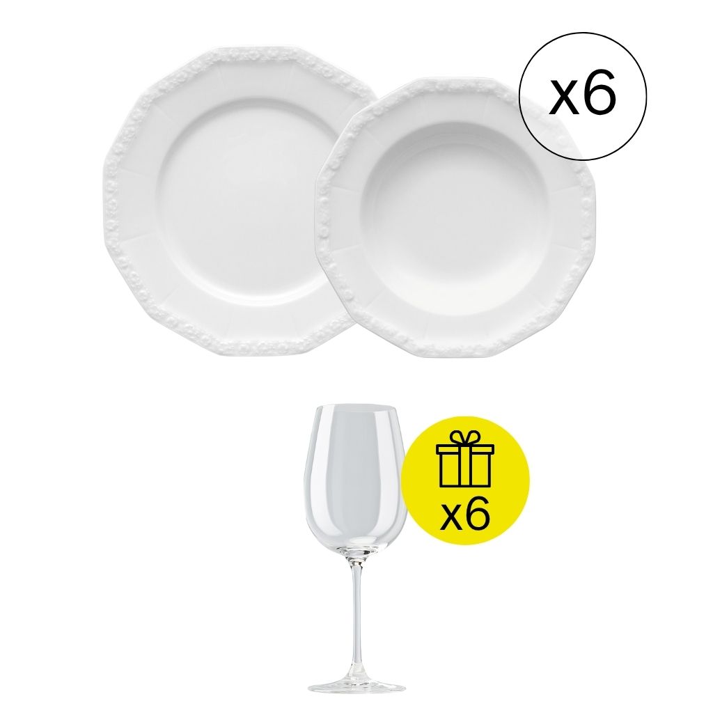 Rosenthal Maria Weiß Traditionelles Tafelservice für 6, 12-tlg. Geschirr-Set mit Geschenk