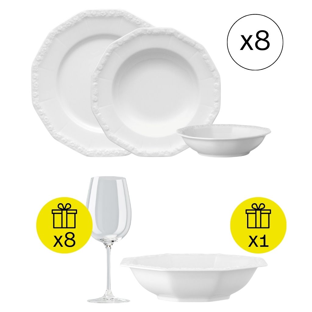 Rosenthal Maria Weiß Traditionelles Tafelservice für 8, 24-tlg. Geschirr-Set mit Geschenk