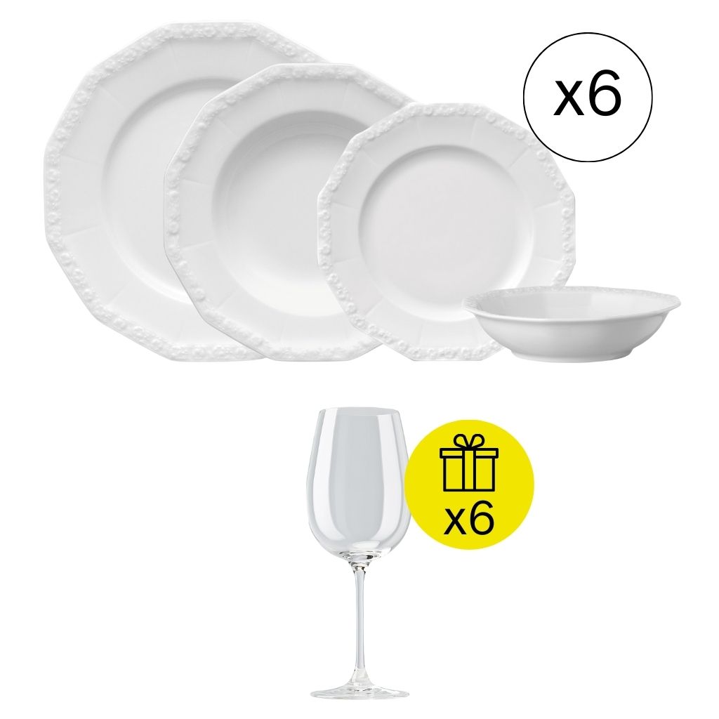 Rosenthal Maria Weiß Traditionelles Tafelservice für 6, 24-tlg. Geschirr-Set mit Geschenk