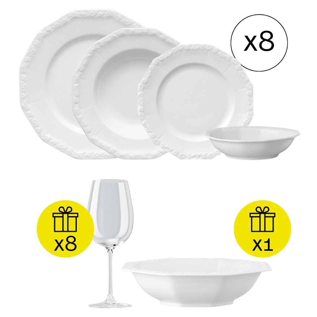 Rosenthal Maria Weiß Traditionelles Tafelservice für 8, 32-tlg. Geschirr-Set mit Geschenk