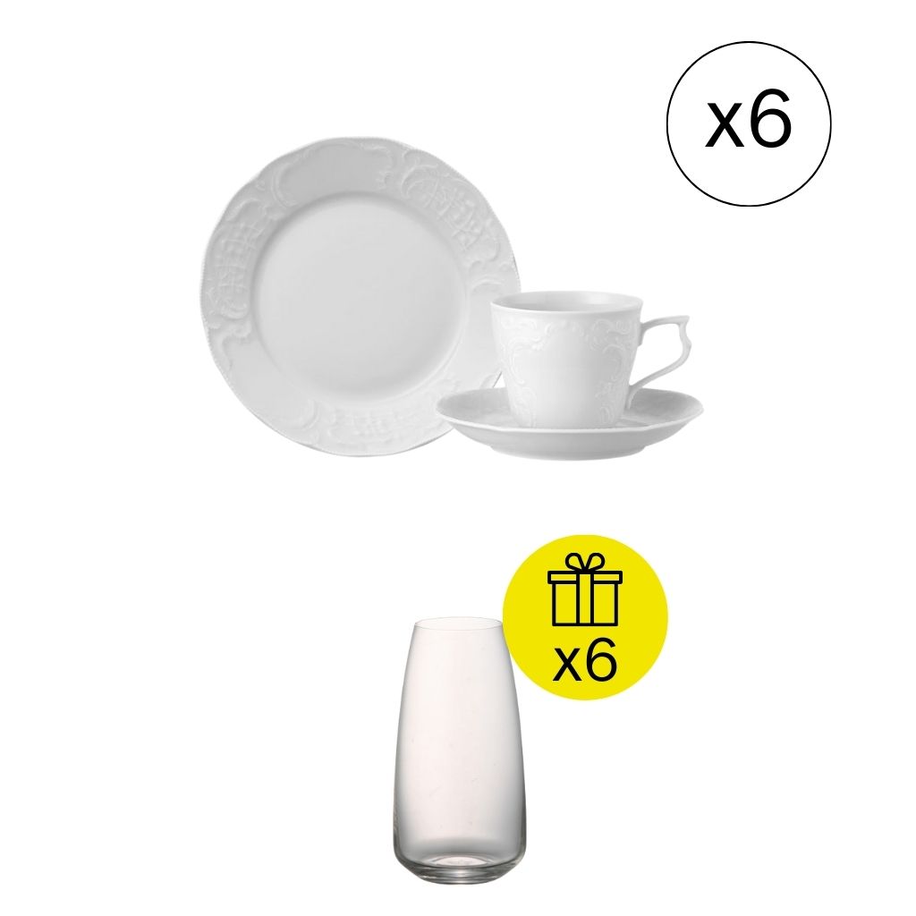 Rosenthal Sanssouci Weiß Premium Frühstücks-Set für 6, 18-tlg. Geschirr-Set mit Geschenk