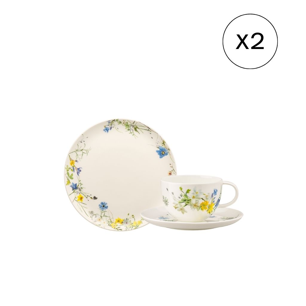 Rosenthal Brillance Bone China Fleurs des Alpes Traditionelles Frühstücks-Set für 2, 6-tlg. Geschirr-Set