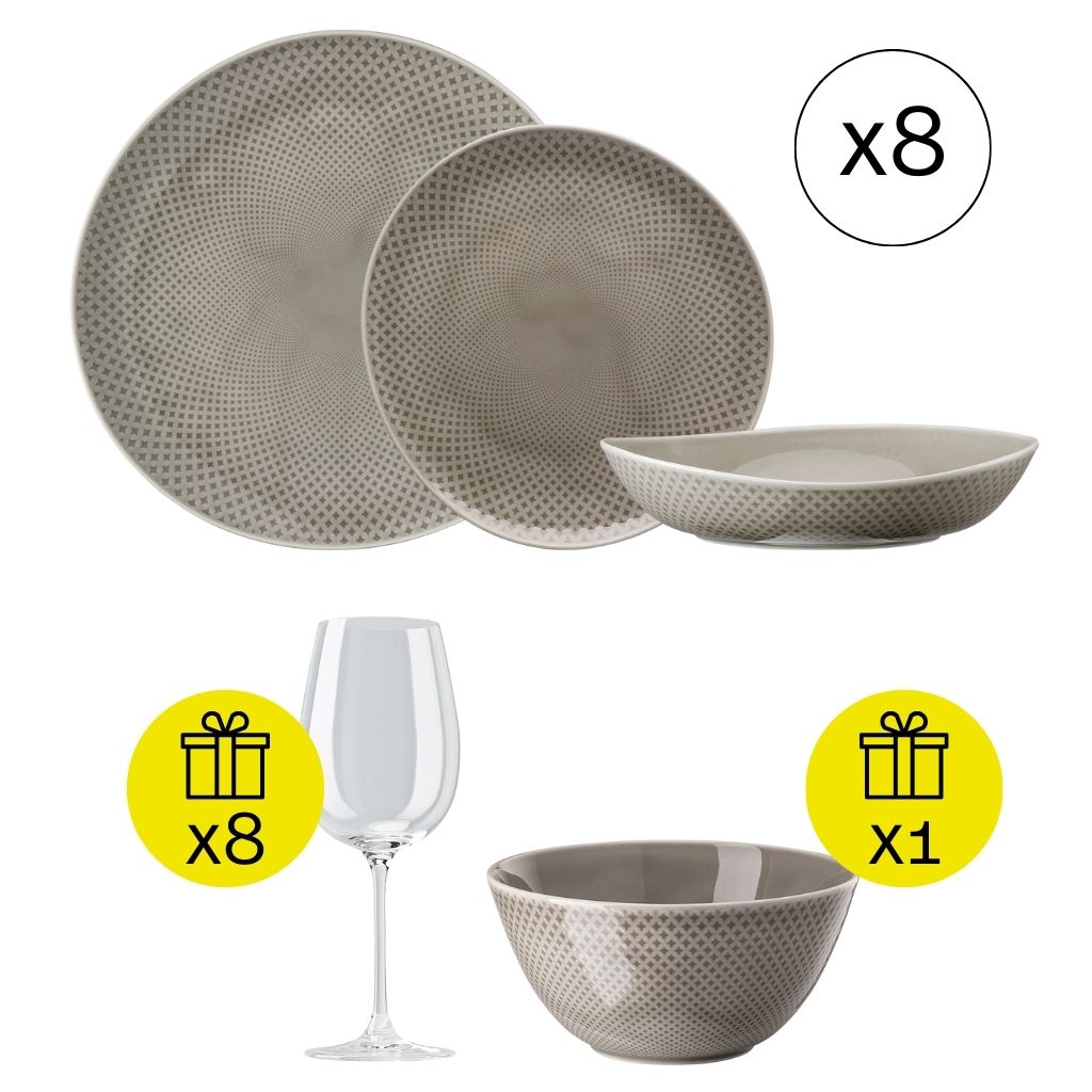 Rosenthal Junto Pearl Grey Modernes Tafelservice für 8, 24-tlg. Geschirr-Set mit Geschenk