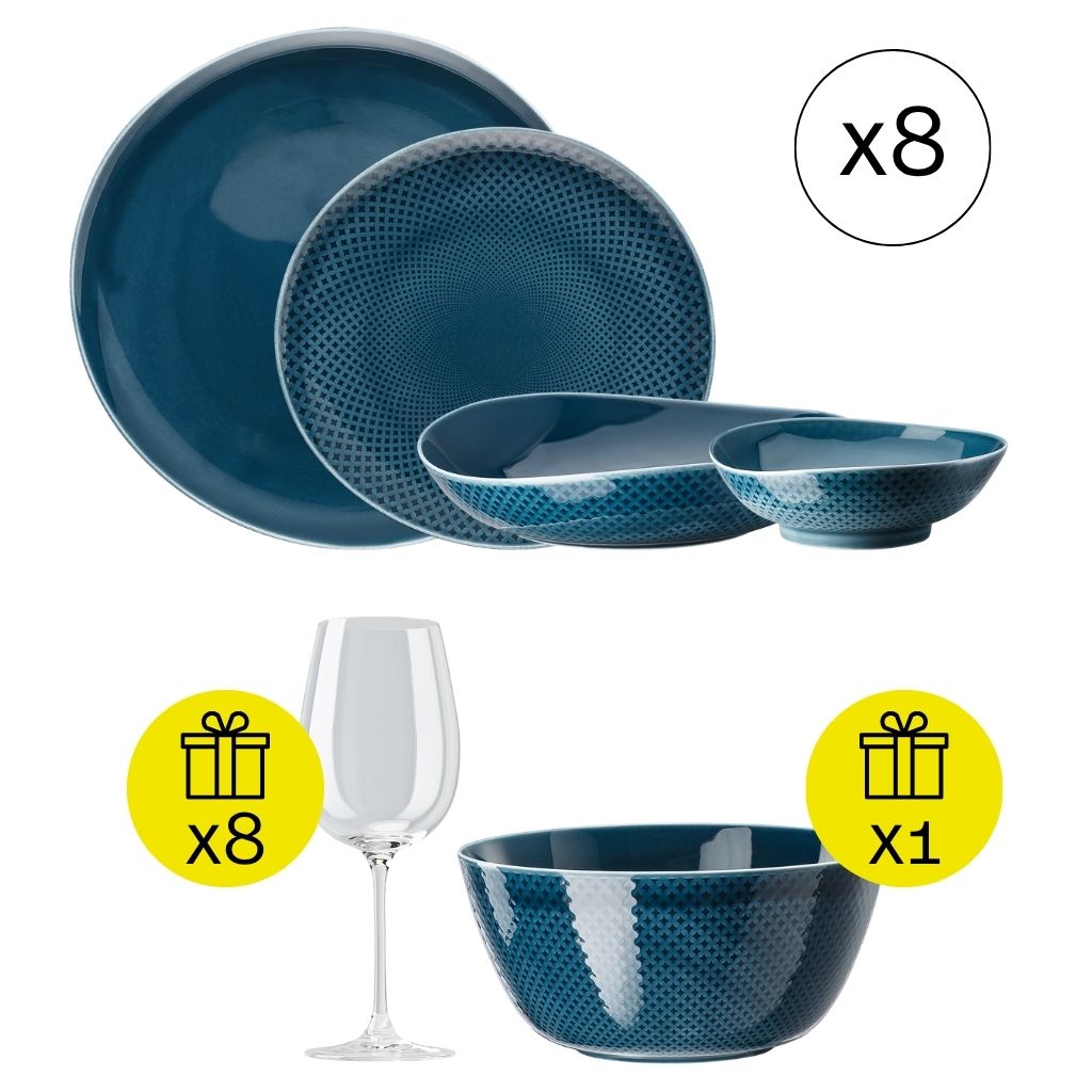 Rosenthal Junto Ocean Blue Modernes Tafelservice für 8, 32-tlg. Geschirr-Set mit Geschenk