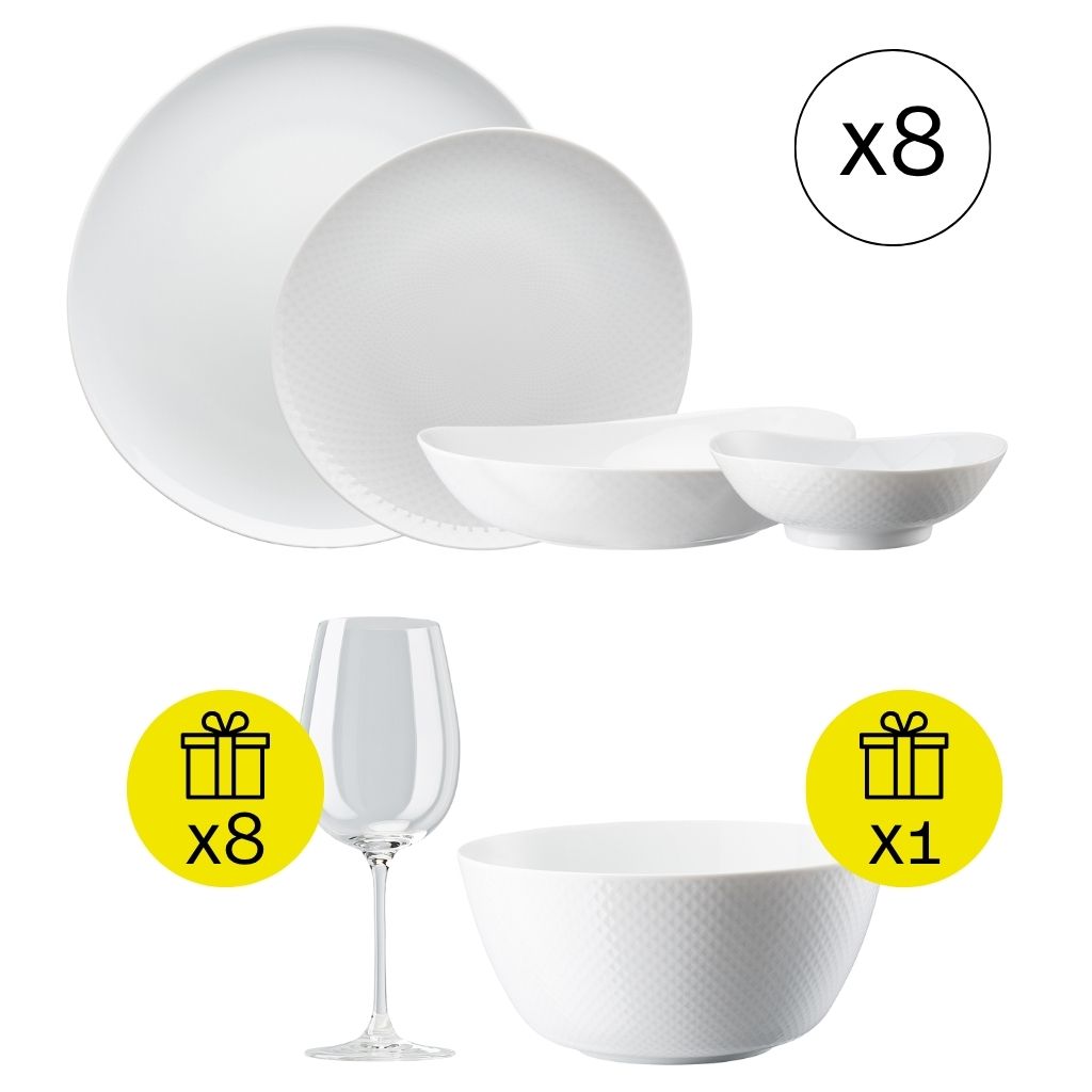 Rosenthal Junto Weiß Modernes Tafelservice für 8, 32-tlg. Geschirr-Set mit Geschenk