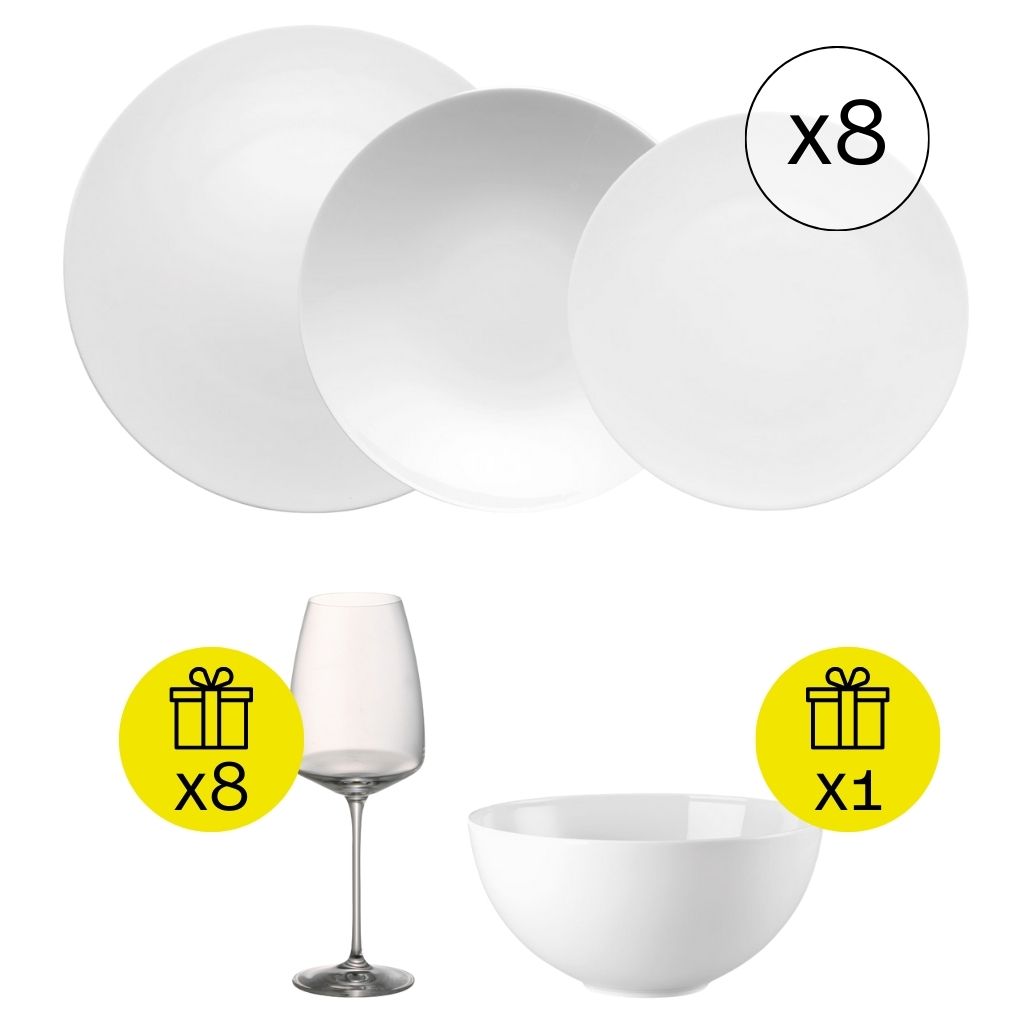 Rosenthal TAC Weiß Ikonisches Tafelservice für 8, 24-tlg. Geschirr-Set mit Geschenk