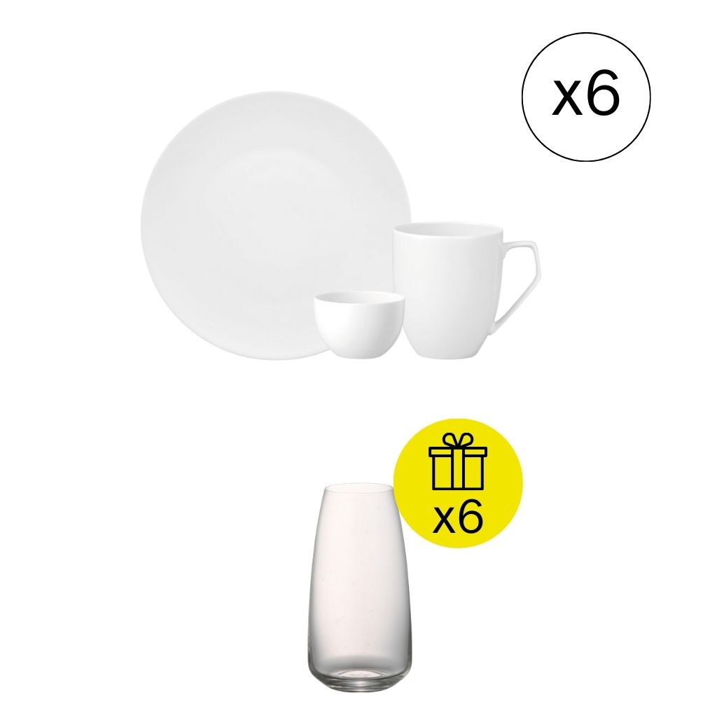 Rosenthal TAC Weiß Ikonisches Frühstücks-Set für 6, 18-tlg. Geschirr-Set mit Geschenk