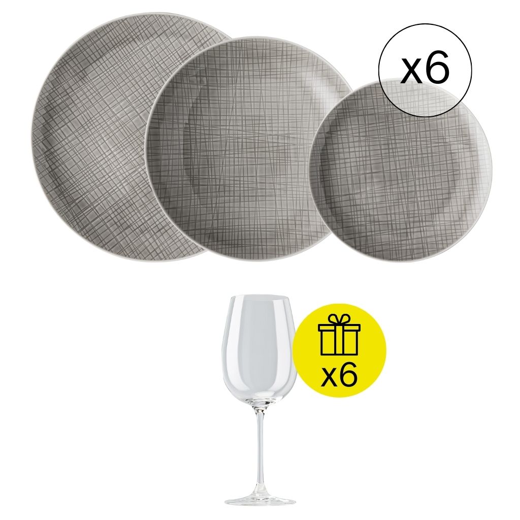 Rosenthal Mesh Mountain Modernes Tafelservice für 6, 18-tlg. Geschirr-Set mit Geschenk