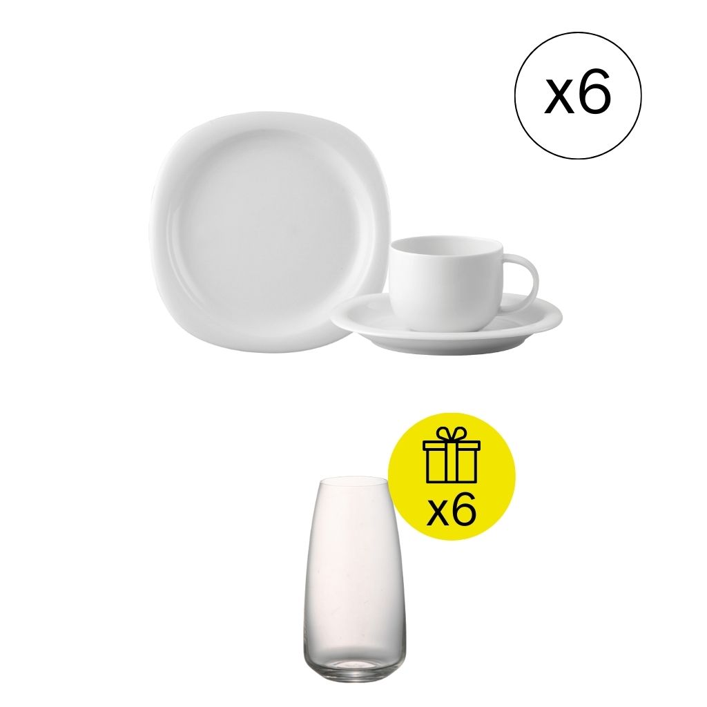 Rosenthal Suomi Weiß Ikonisches Frühstücks-Set für 6, 18-tlg. Geschirr-Set mit Geschenk