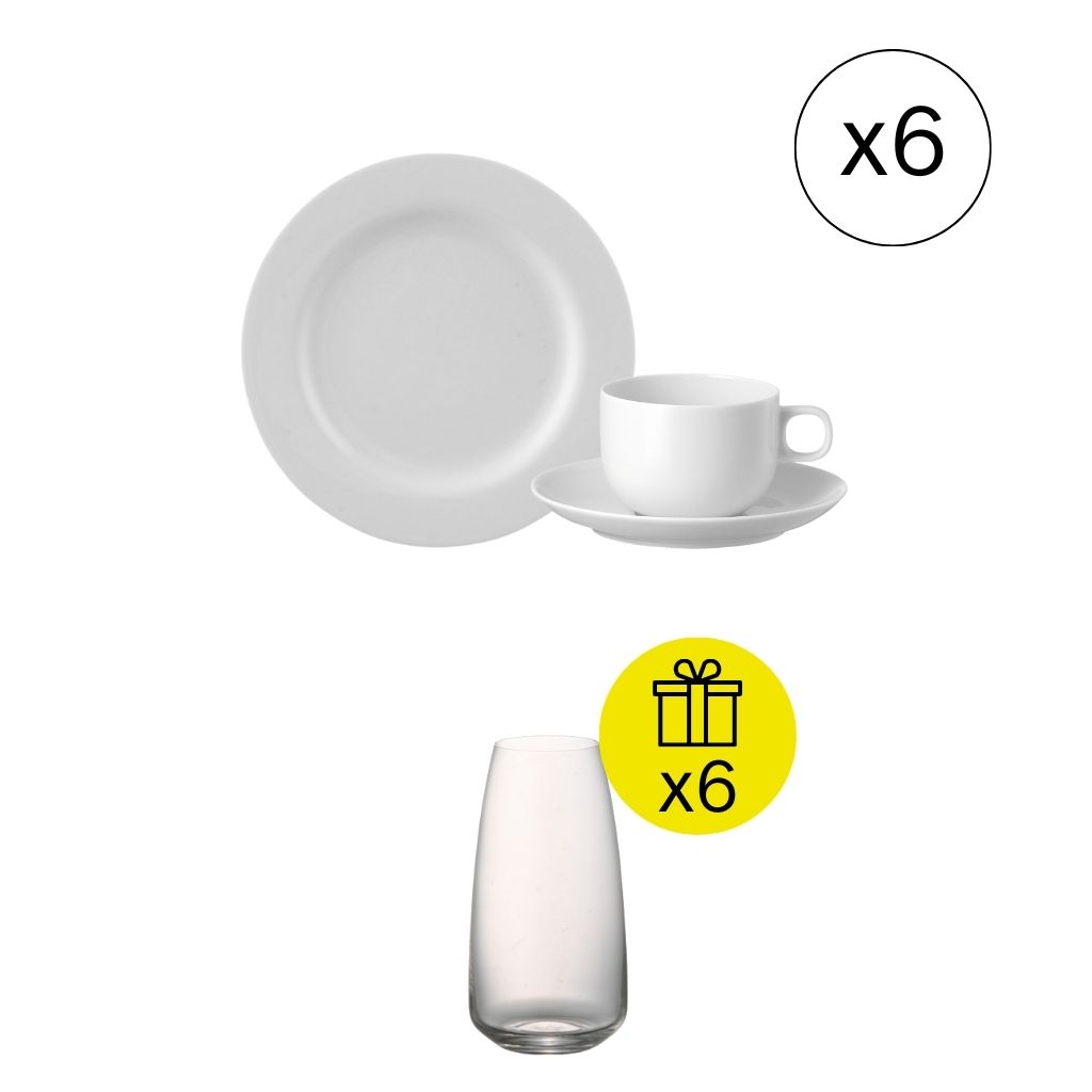 Rosenthal Moon White Ikonisches Frühstücks-Set für 6, 18-tlg. Geschirr-Set mit Geschenk