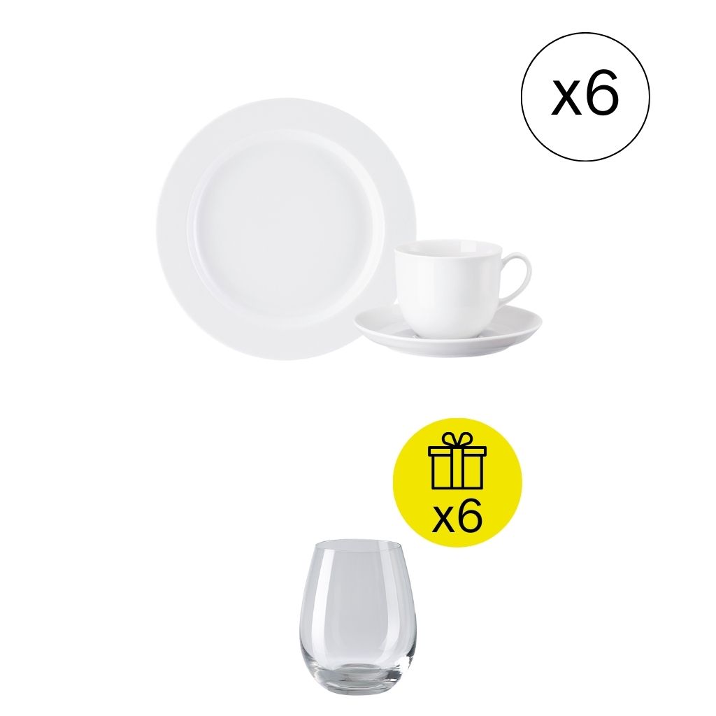 Rosenthal Form 1382 Weiß Ikonisches Frühstücks-Set für 6, 18-tlg. Geschirr-Set mit Geschenk
