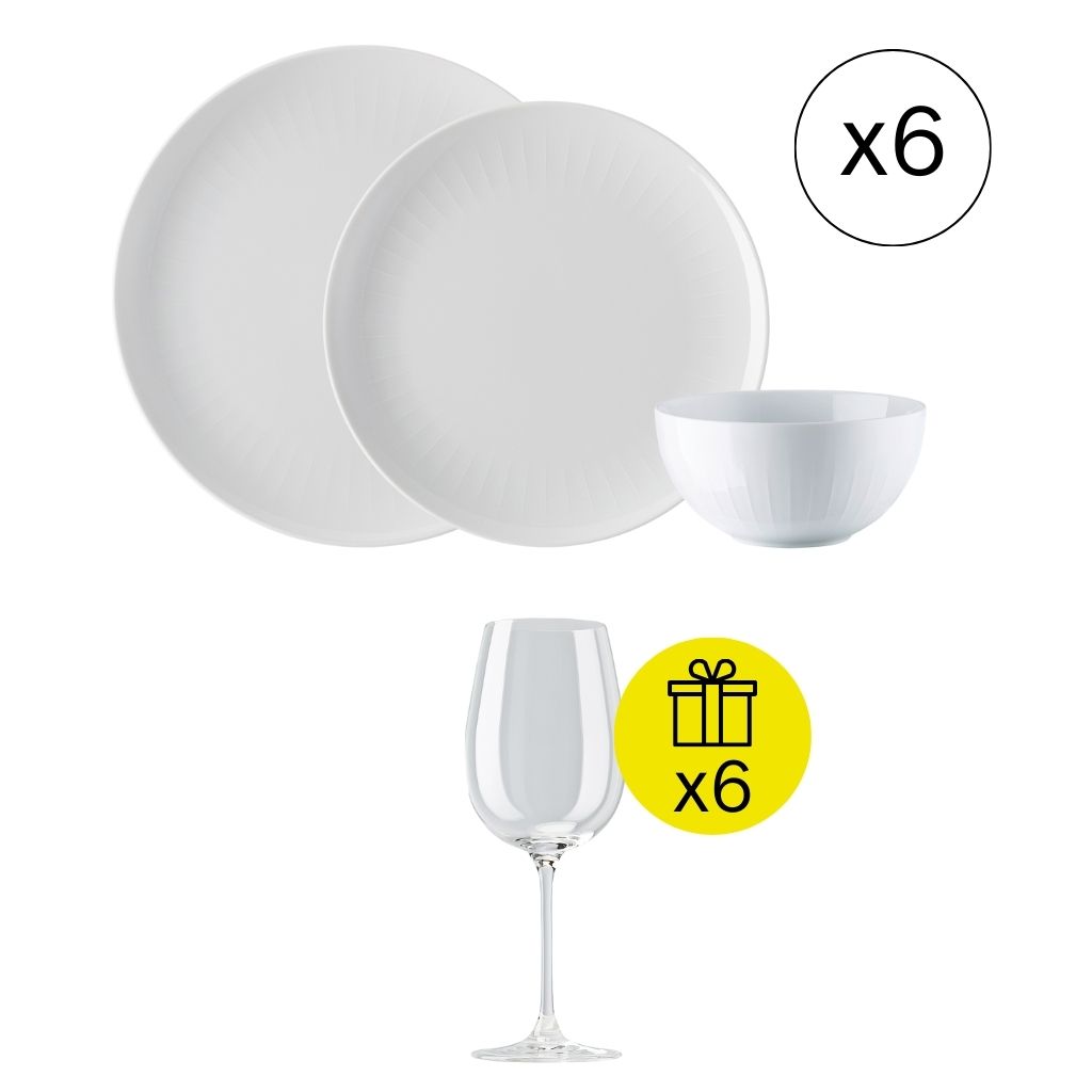 Rosenthal Joyn Weiß Modernes Tafelservice für 6, 18-tlg. Geschirr-Set mit Geschenk