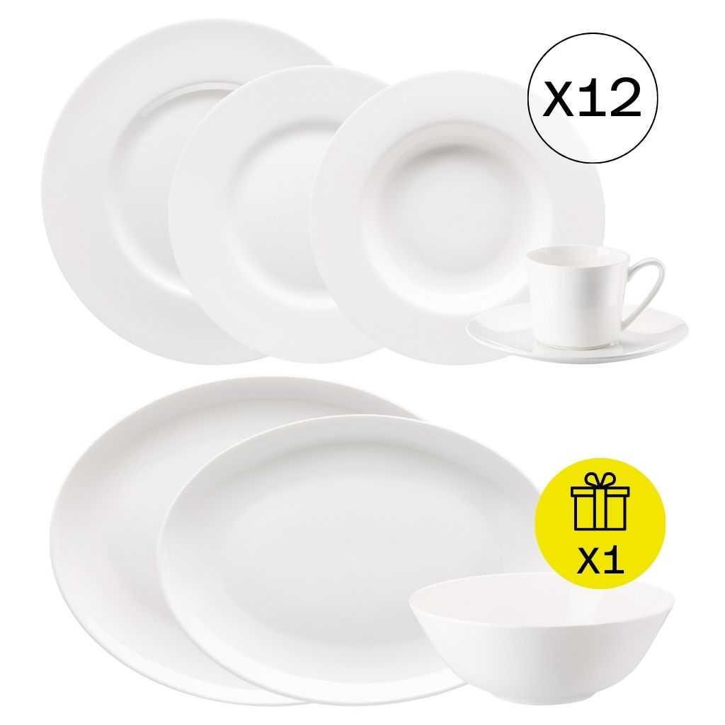 Rosenthal Jade Bone China Weiß Klassisches Frühstücks-Set für 12, 60-tlg. Geschirr-Set mit Geschenk