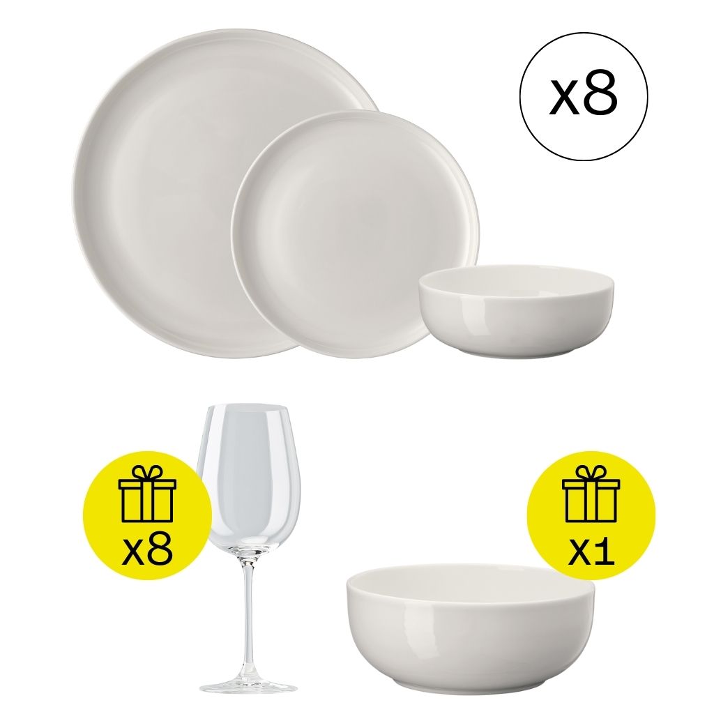 Rosenthal Jade Lift Weiß Modernes Tafelservice für 8, 24-tlg. Geschirr-Set mit Geschenk