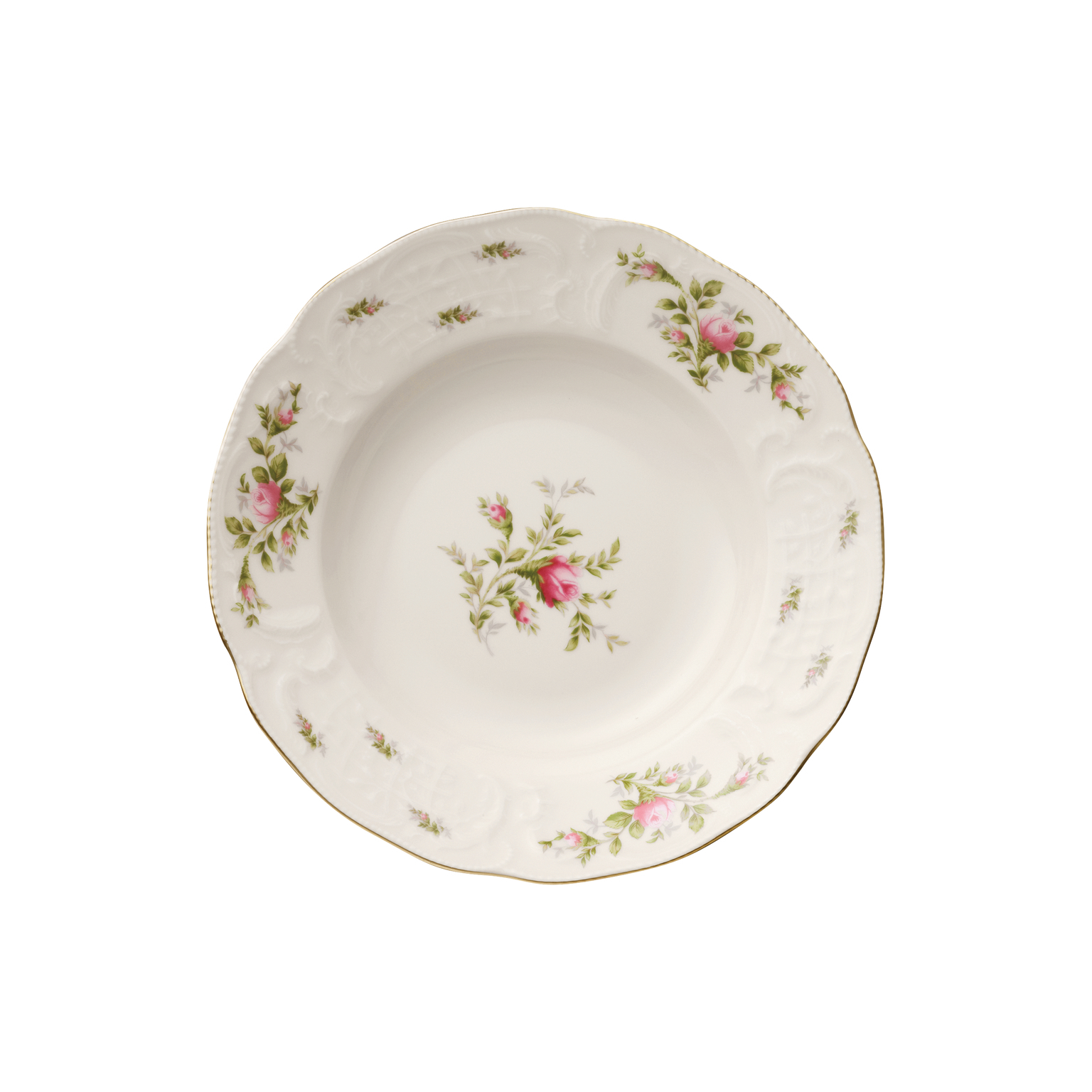 Rosenthal Sanssouci Elfenbein Moosrose neu Poliergold Ramona Suppenteller 23 cm